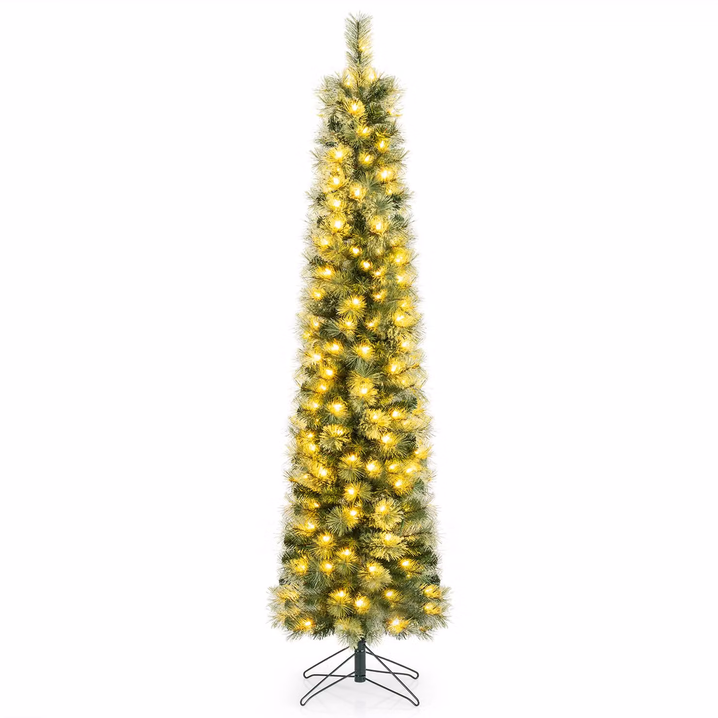 Costway Albero di natale slim con luci incorporati e regolabili con timer e telecomado per interno e esterno, Albero natale automatico con 120 LED xs