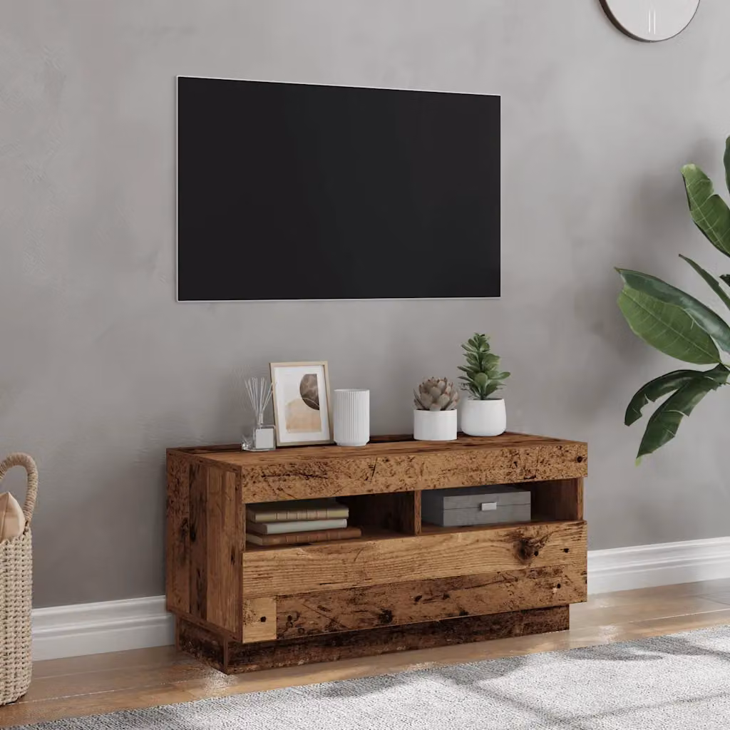Mobile Porta TV vidaXL con LED in Legno Antico Marrone L: 80 cm, P: 35 cm, H: 40 cm
