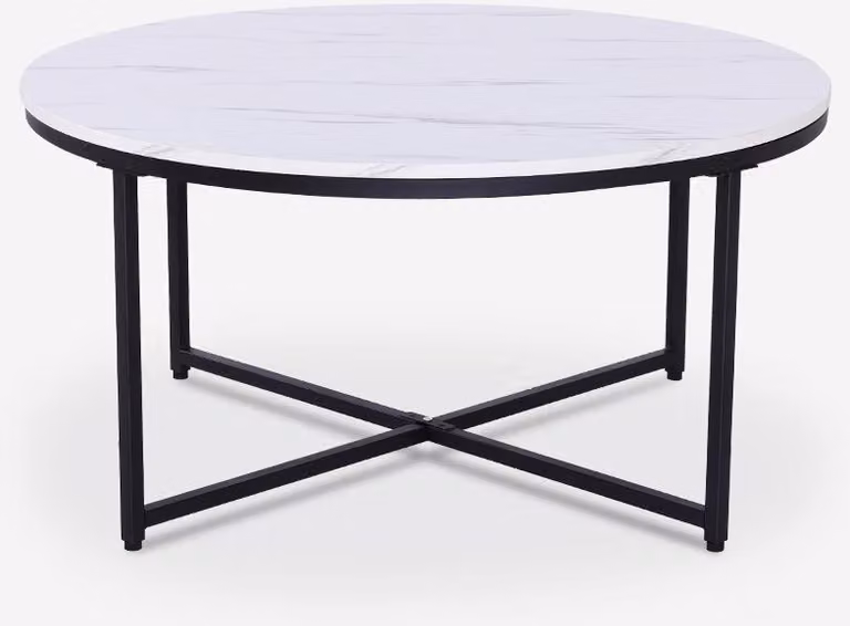 Tavolo da soggiorno rotondo 80 cm in metallo e piano effetto marmo Sulley - Bianco