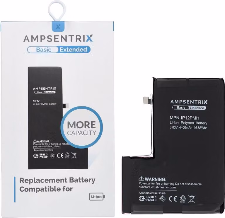 Batteria AmpSentrix Basic compatibile con iPhone 12 Pro Max (alta capacità 4400 mAh)
