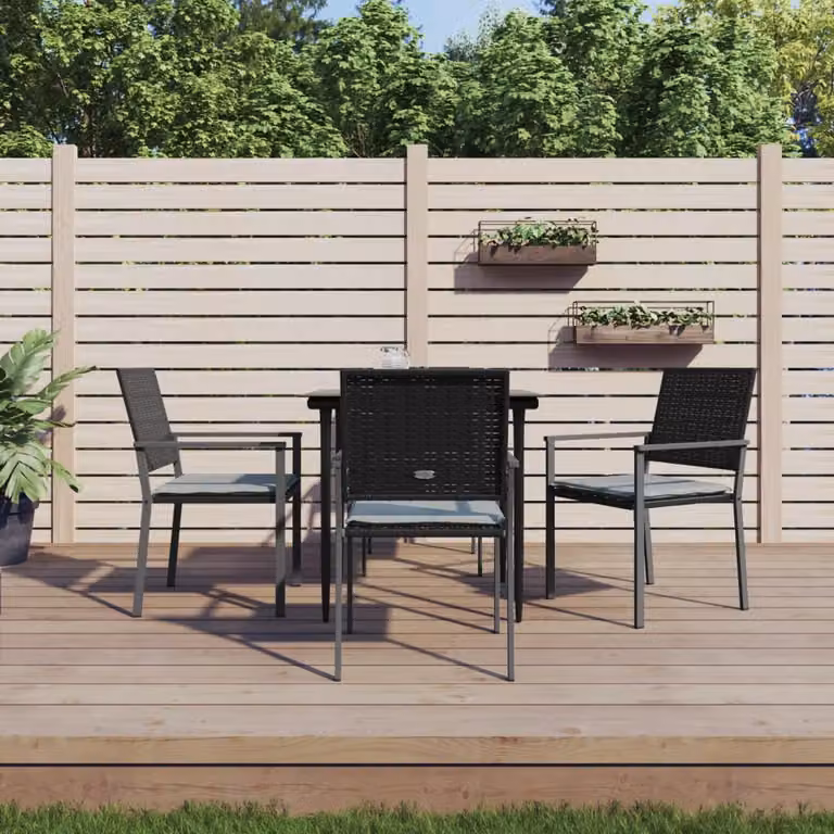 Set da pranzo da giardino vidaXL in polyrattan e vetro con 5 pezzi, nero e grigio