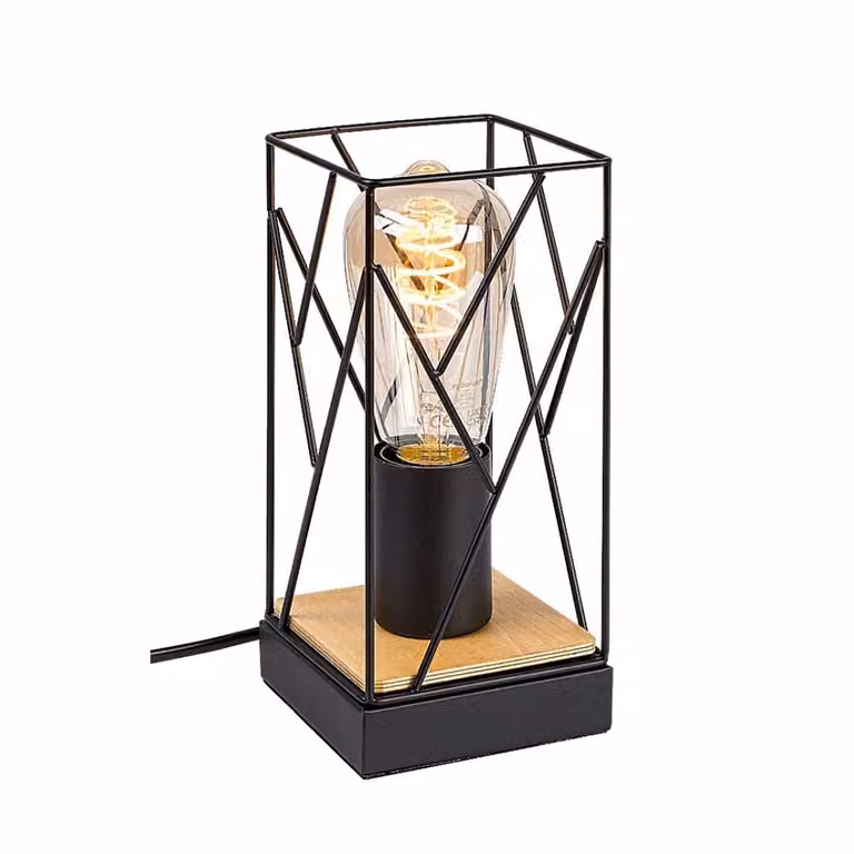 Lampada da tavolo in stile industriale Boire, nera, 1xE27x40W, legno, dimensioni: 21x10x10 cm, IP20, Rabalux