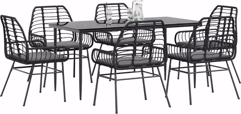Maison Exclusive - Set Pranzo da Giardino 7 pz Nero con Cuscini Polyrattan Vetro