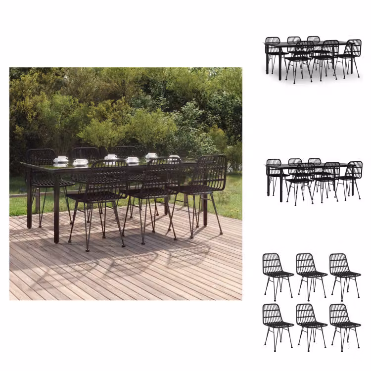 vidaXL set da pranzo da giardino 7 pezzi in poly rattan nero - Set di mobili da giardino