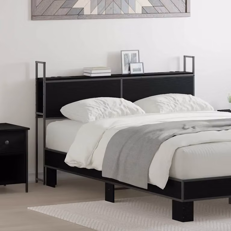Testiera con stazione di ricarica USB e ripiano integrato vidaXL, Rovere nero, L: 153,0 cm, H: 98,0 cm, P: 18,2 cm