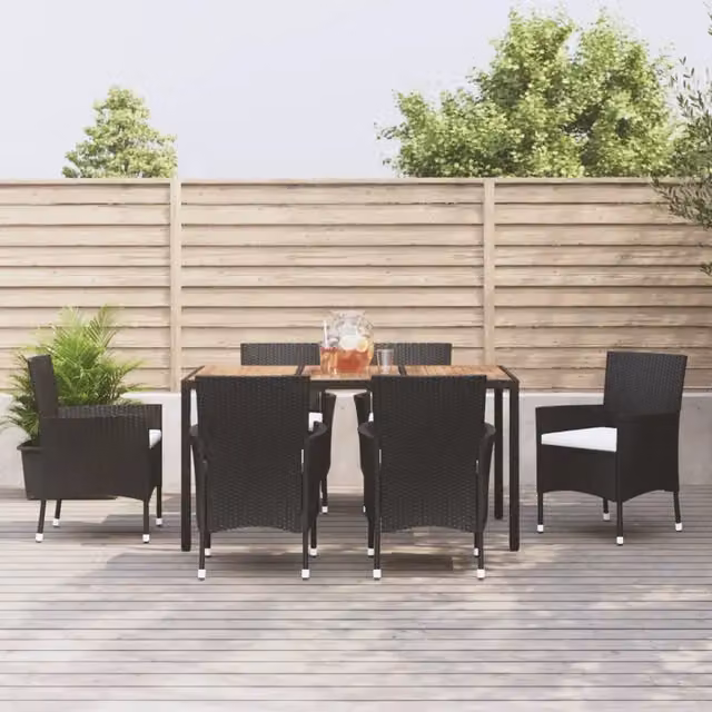 Set da Pranzo da Giardino 7 pz Nero con Cuscini in Polyrattan 3187391