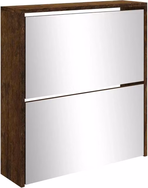Scarpiera mobiletto portascarpe mobile ingresso/corridoio/soggiorno con specchio 2 livelli 63 x 17 x 67 cm marrone 02_0021893
