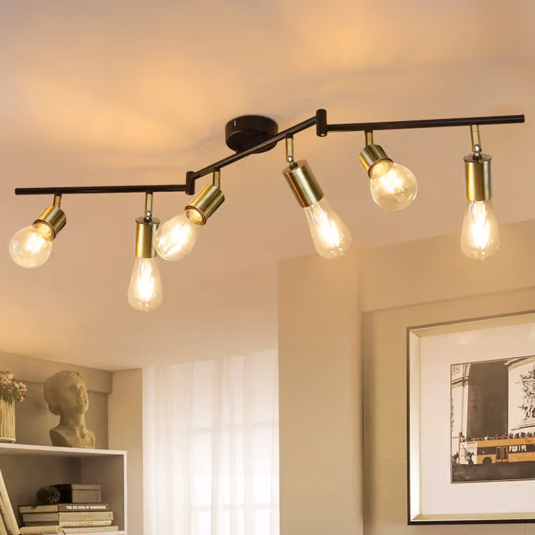 ZMH Plafoniera nera per soggiorno con 6 fiamme E27 in metallo retrò per camera da letto cucina - senza lampadine