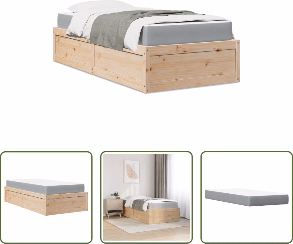 The Living Store Letto con materasso 90x190 cm in legno di pino massiccio