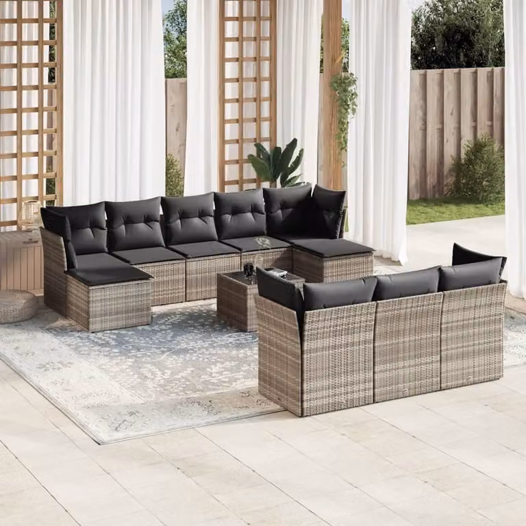 Maison Exclusive - Set da giardino 11 pezzi con cuscini Grigio chiaro Polyrattan