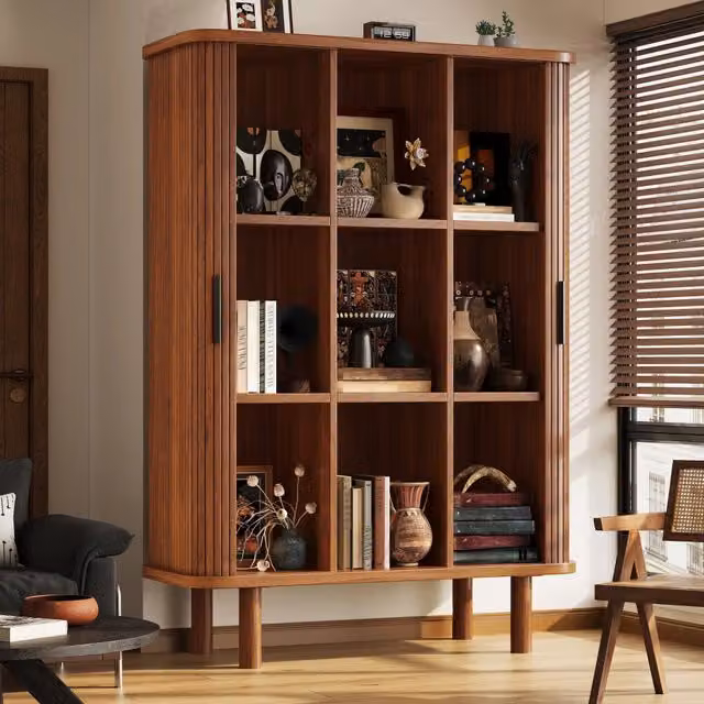 Armadio contenitore con serranda frontale scanalata ripiani regolabili in MDF e legno marrone scuro 110 × 40 × 160 cm