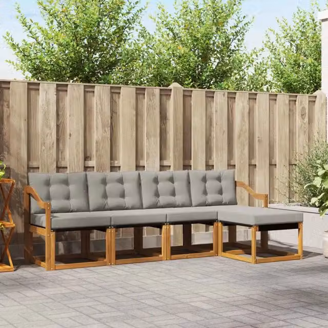 Set di divani da esterno 5 pz Grigio Naturale e Chiaro 3368578