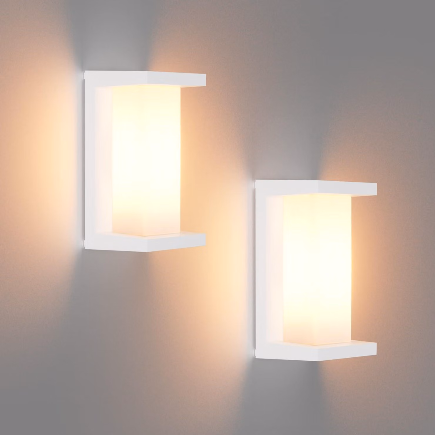 Set di 2 applique da esterno, attacco E27, grado di protezione IP65, alluminio bianco, 60W