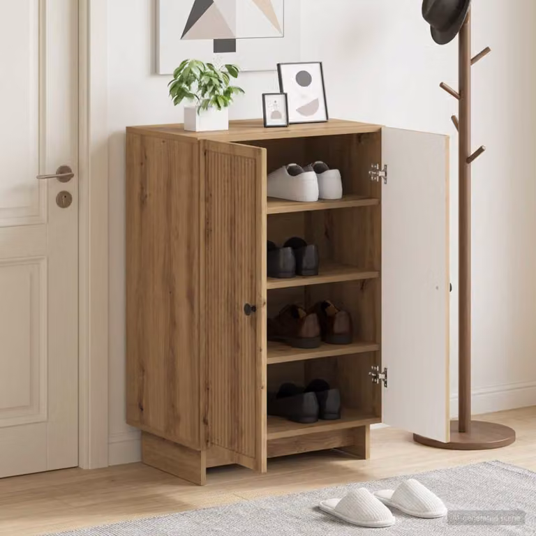 Mobile porta scarpe vidaXL moderno con ante e ripiani, L/P/H: 59,5 x 39,5 x 90 cm, marrone e nero