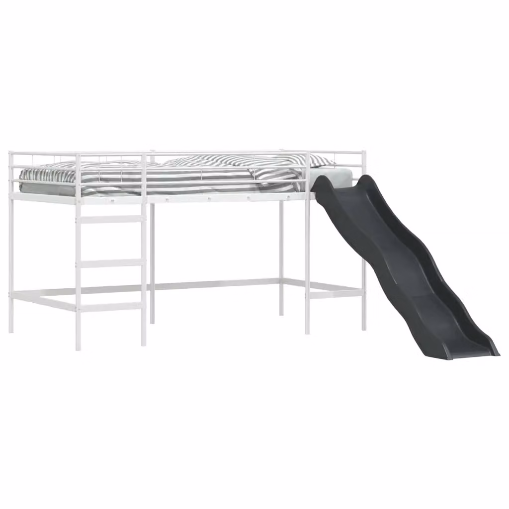 vidaXL Letto loft per bambini in metallo con scala, Bianco e Antracite, L/P/H: 200 x 80 x 116 cm – 2