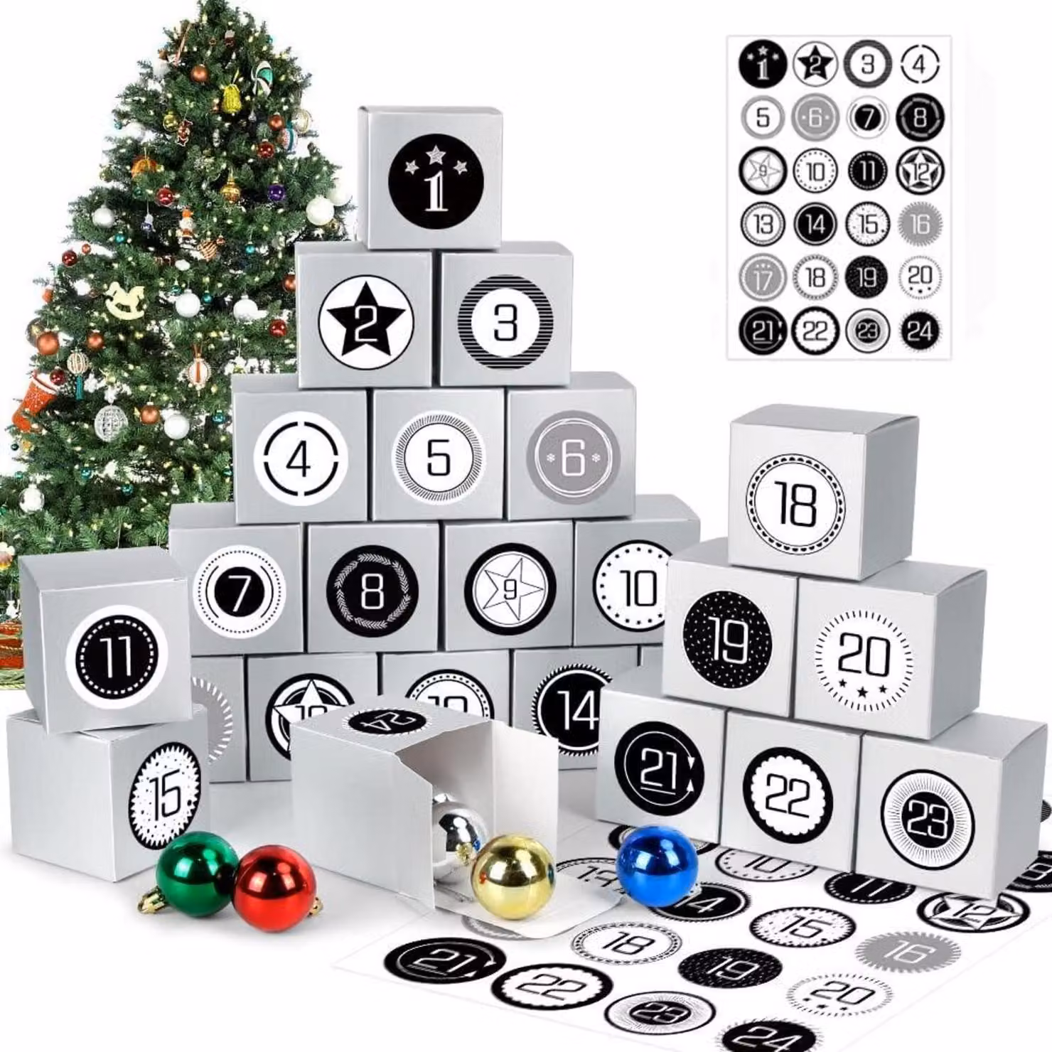 Riempi il tuo calendario dell'avvento 24 caselle Scatole regalo fai da te numeri adesivi