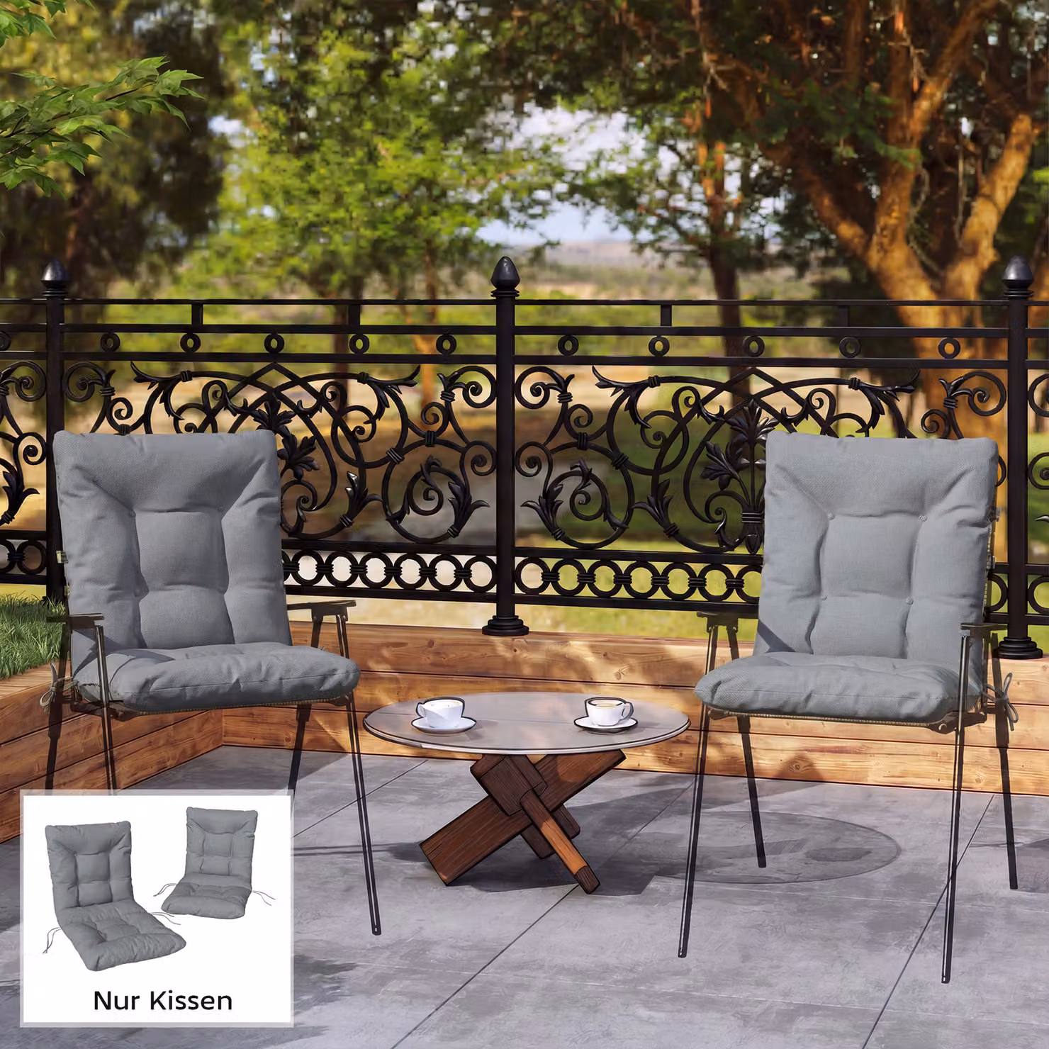 Cuscino da esterno con schienale e cinghie Outsunny, imbottitura idrorepellente e traspirante, grigio chiaro – 2