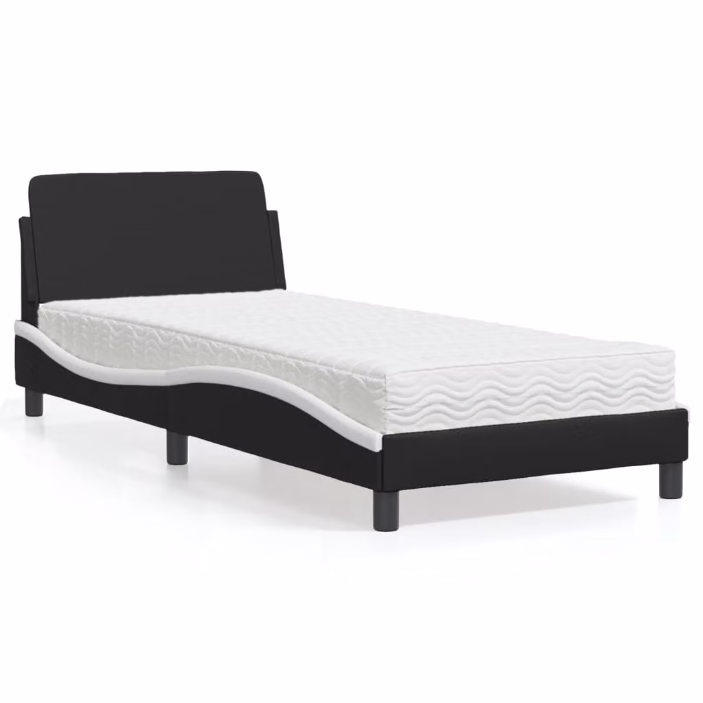 Letto con Materasso Dover vidaXL in Similpelle Nero e Bianco 90x200 cm – 1