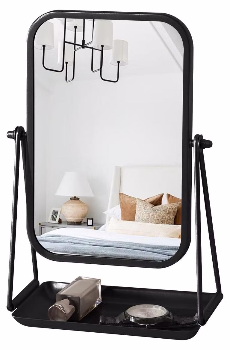 Solidchoice - Piccolo specchio da trucco nero con vano portaoggetti