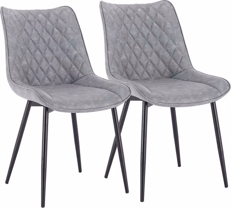 WOLTU Set di 2 sedie da pranzo Sedia da cucina Sedia imbottita con schienale Seduta in Pelle finta Gambe in metallo Grigio