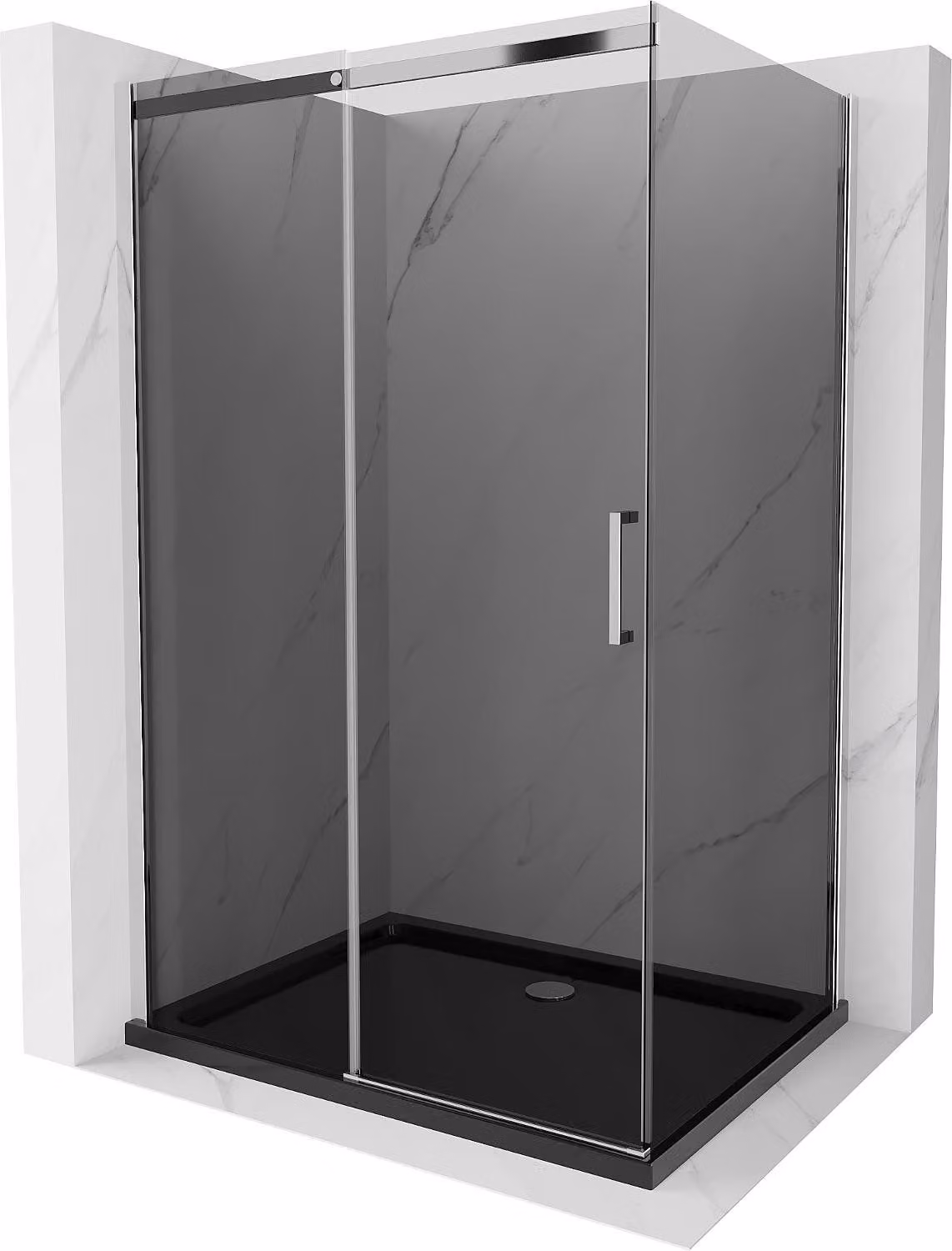 Mexen Omega cabina doccia scorrevole 120 x 80 cm, grafite, cromo + piatto doccia Flat, nero - 825-120-080-01-40-4070