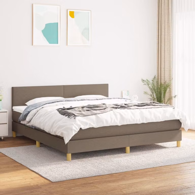 vidaXL Giroletto a Molle Ibrido con Materasso in Tessuto Tortora L/P/H: 160 x 200 cm