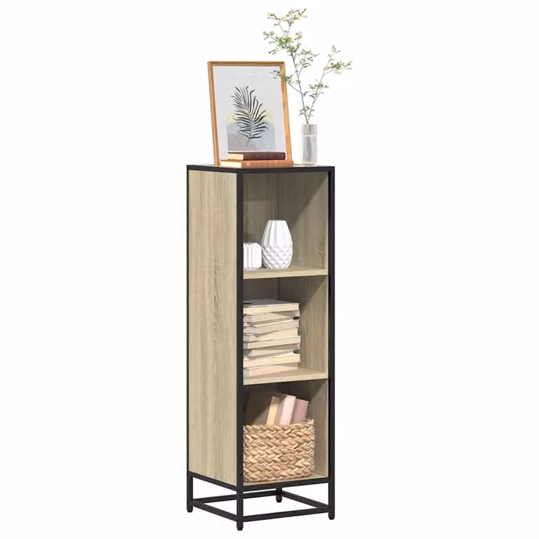 Libreria in stile industriale vidaXL in legno e metallo, colore Rovere Sonoma e marrone, L 33,5 cm x P 33 cm x H 107,5 cm