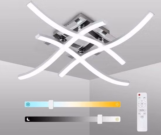 Lampada da soffitto LED moderna con design ad arco regolabile e telecomando, finitura argento e bianca, in alluminio e silicone
