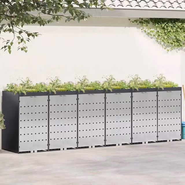 Contenitore per Rifiuti vidaXL per 3 Bidoni in Acciaio Inox Colore Antracite L/P/H: 121,5 x 77,5 cm