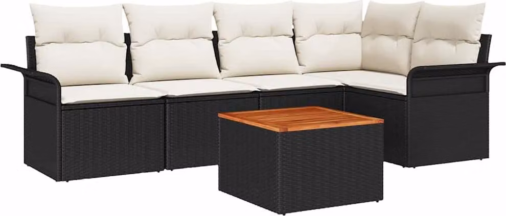 Set Divano da Giardino con cuscino 6 pcs Nero polyrattan