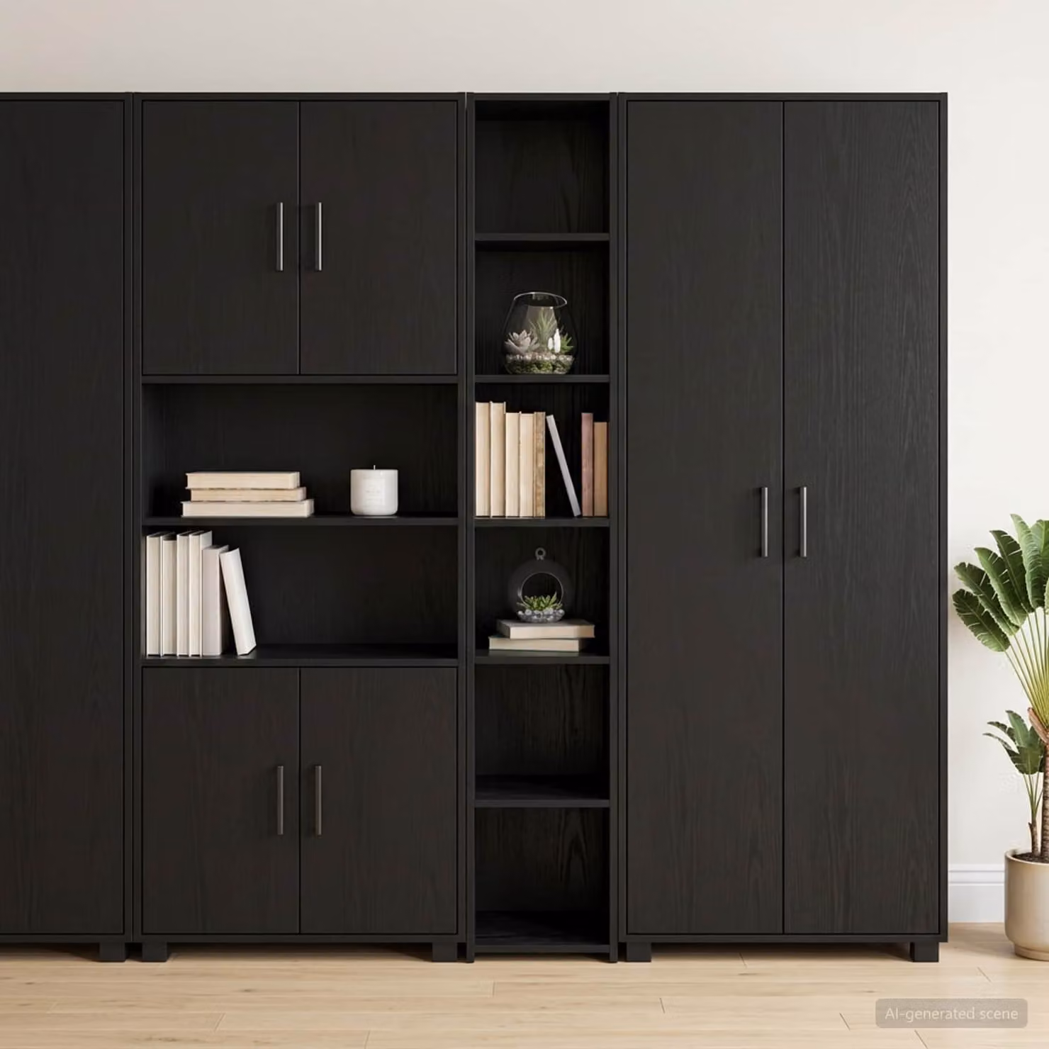 Credenza moderna vidaXL in legno MDF nero con ripiani interni e ante a battente L/P/H: 30 x 41 x 185 cm