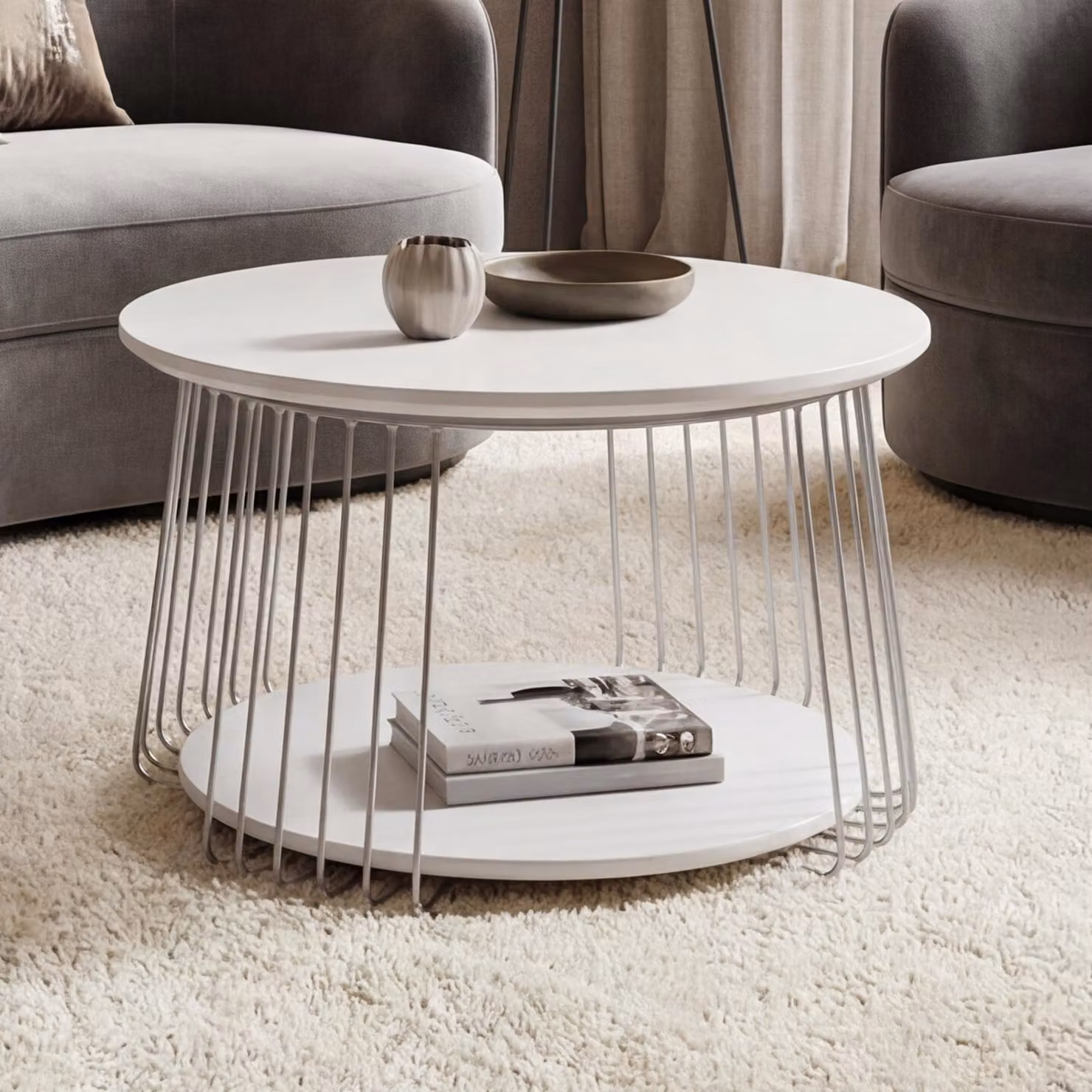 Tavolino MCA MCW-P60, tavolino tavolino lounge, metallo MDF rotondo Ø 70cm ~ bianco