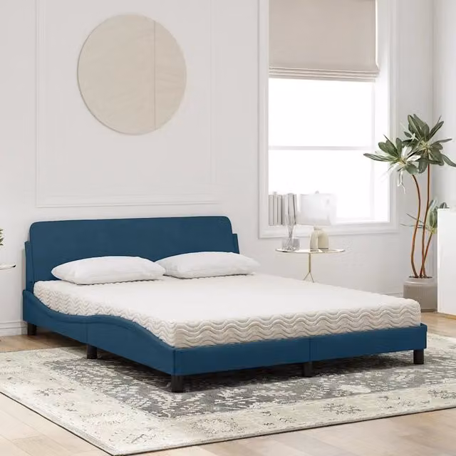 Letto con Materasso Dover Blu in Velluto vidaXL L/P: 160 x 200 cm – 1