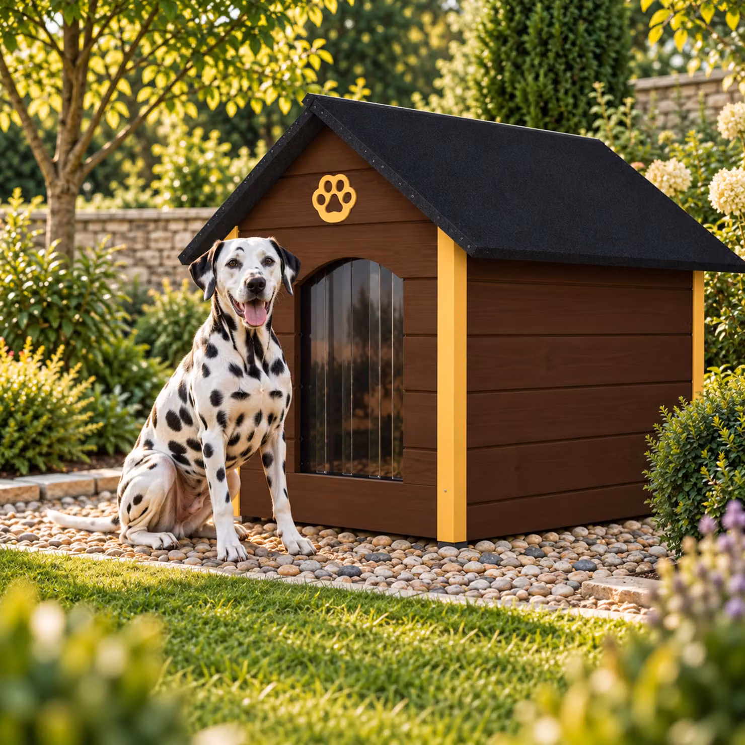 Cuccia per cani QLS, dimensioni XL (104x74 cm), isolata, in legno, per uso esterno, colore marrone miele, modello 9067