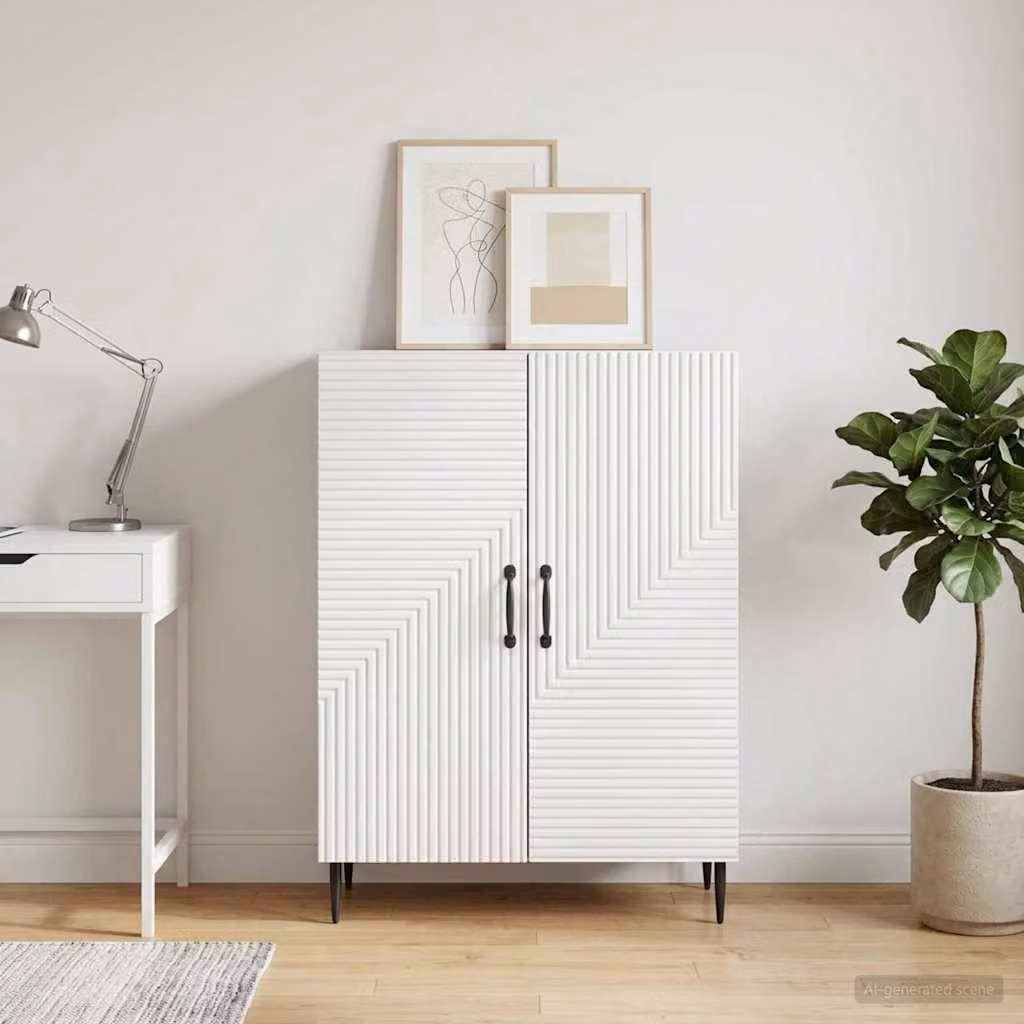 Credenza moderna vidaXL in legno ingegnerizzato e metallo, Bianco, L 66 x P 34,5 x H 89,5 cm