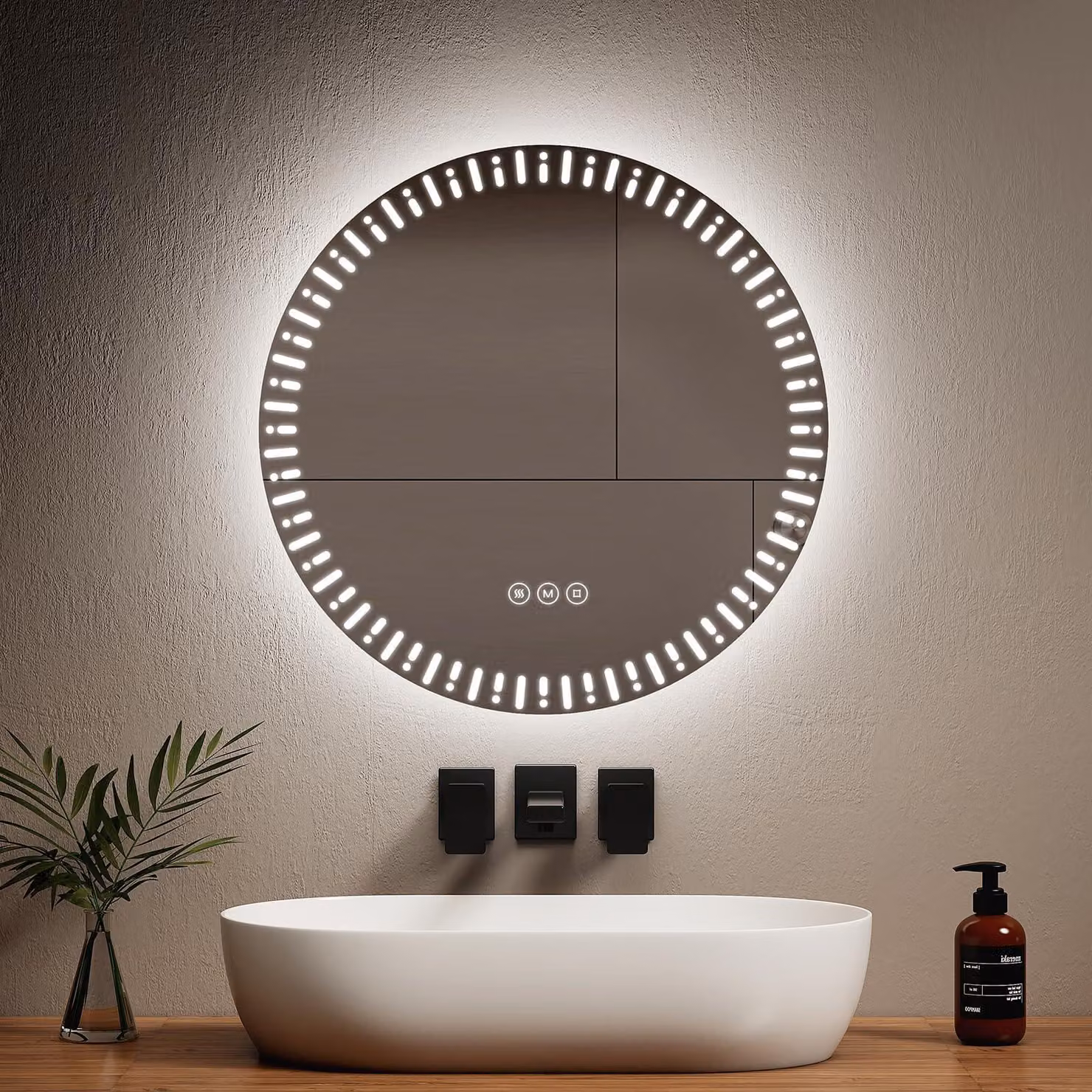 Specchio da bagno LED rotondo, diametro 60 cm, con funzione antiappannamento, interruttore touch e 3 tonalità di luce