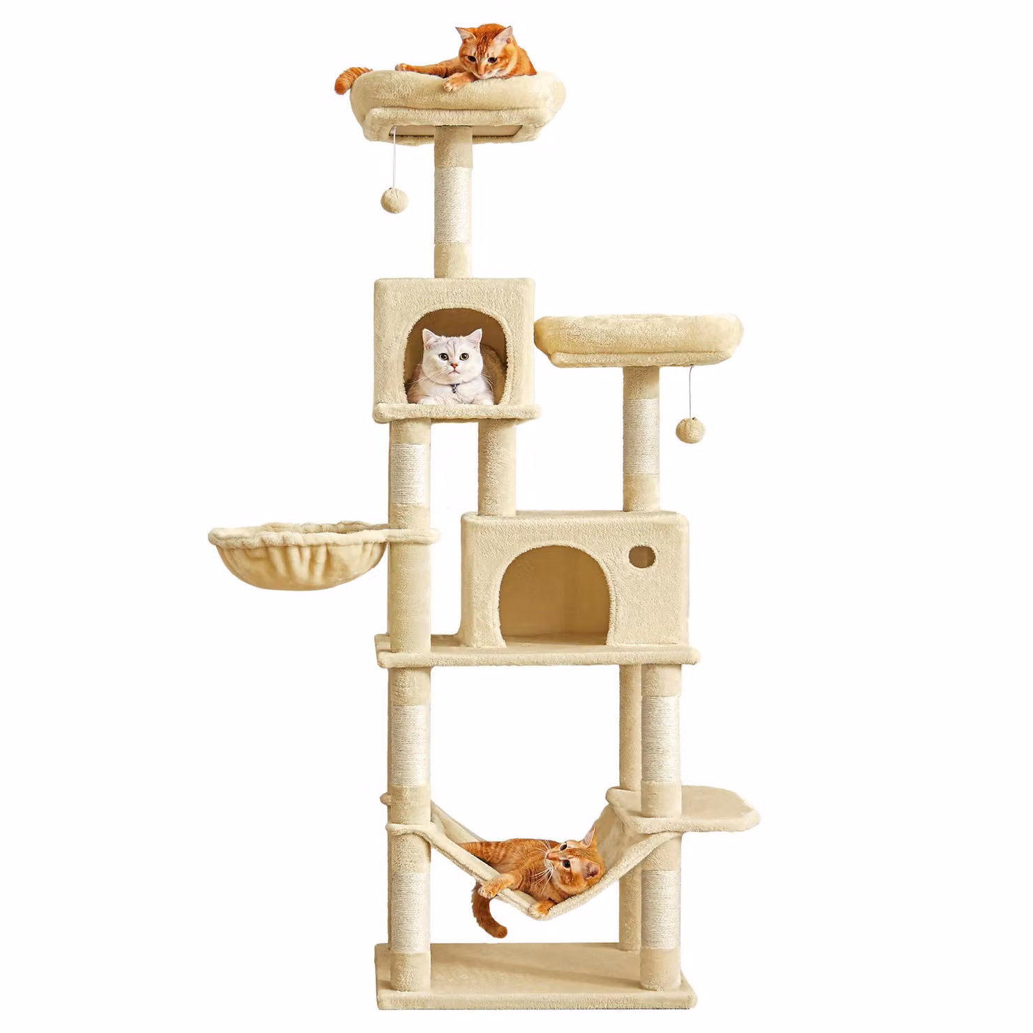 Graffiatoio Feandrea XXL, 199 cm, multilivello, con pali in sisal, beige