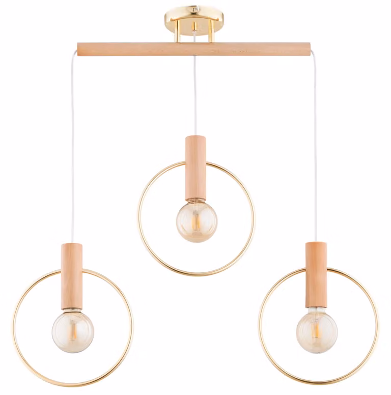 Lampada a sospensione ARISA in legno chiaro e oro, 3xE27x15W, legno, dimensioni: 80x80x27 cm, IP20, Alfa
