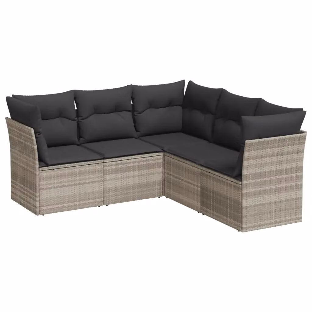 Set Divano da Giardino a L VIDAXL in Polyrattan Grigio Chiaro con 5 Cuscini Moderno – 2