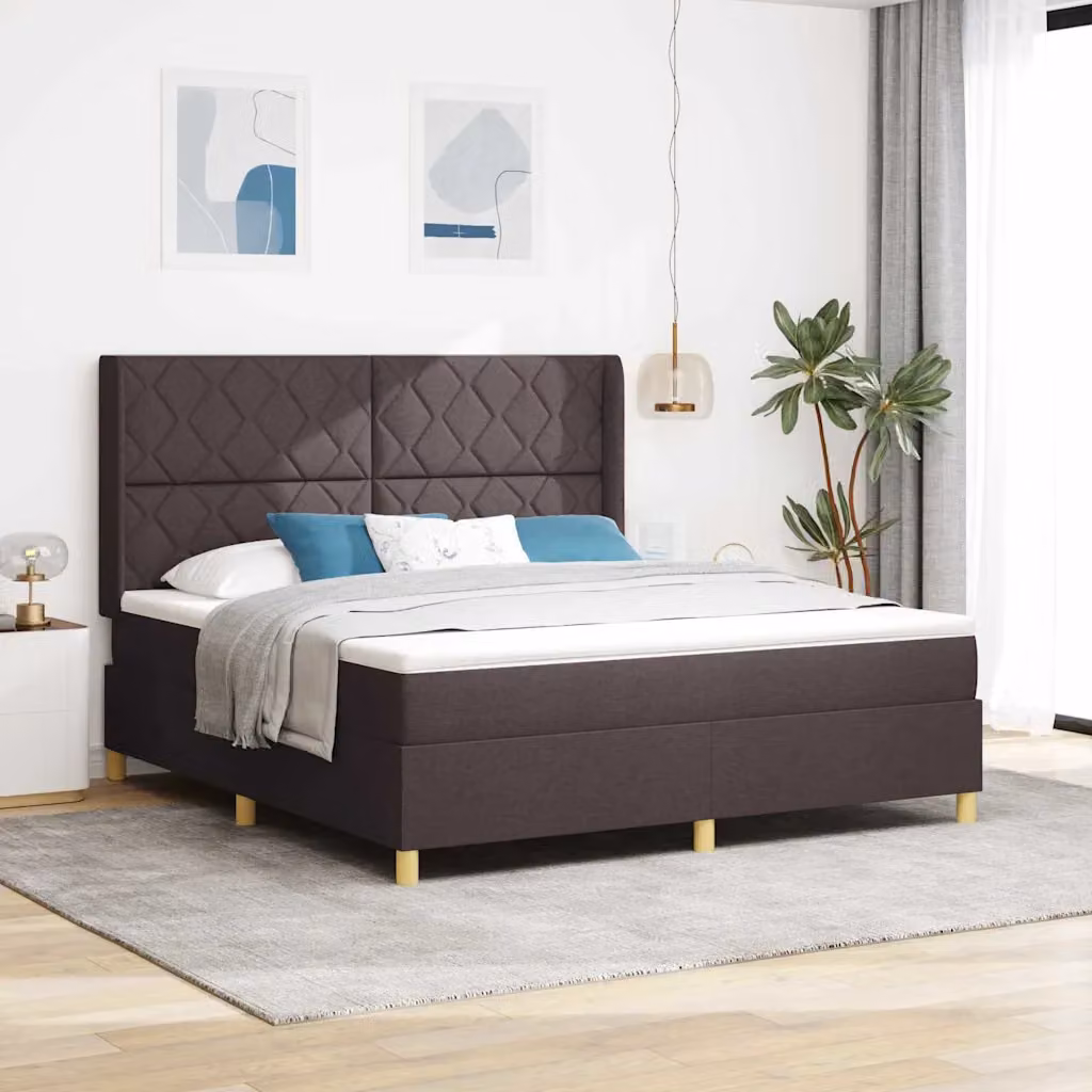 Letto a molle con testiera vidaXL in tessuto marrone e oro, L/P: 180 x 200 cm