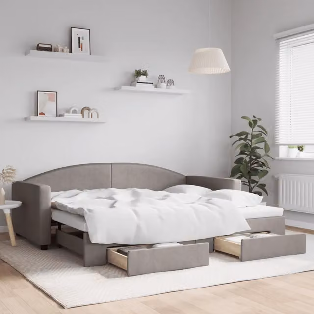 Divano Letto Estraibile con Cassetti-Sofa Letto-Daybed Tortora 90x200 cm Tessuto 292537