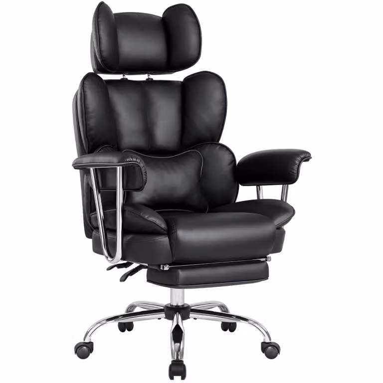 Sedia da ufficio IWMH, sedia direzionale ergonomica con bracciolo, sedia per computer regolabile in altezza con poggiatesta e poggiapiedi, sedia da scrivania per ufficio - Nero