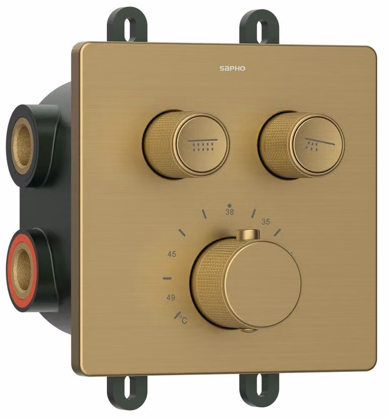 Sapho Smart Select: miscelatore termostatico da incasso per doccia, corpo, 2 vie, oro opaco