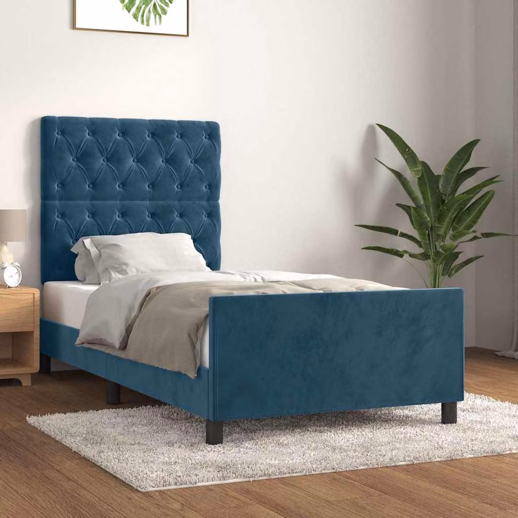 vidaXL Giroletto senza Materasso in Velluto Blu con Struttura in Legno di Larice L/P/H: 80 x 200 x 128 cm – 1