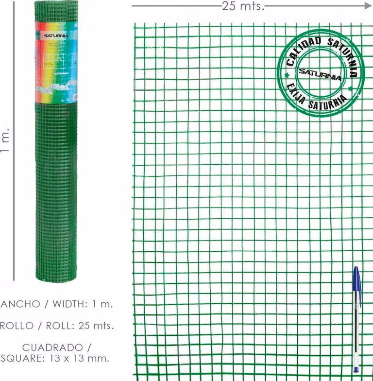 Rete elettrosaldata plastificata Corral 13x13 / 100 cm. / Rotolo 25 metri