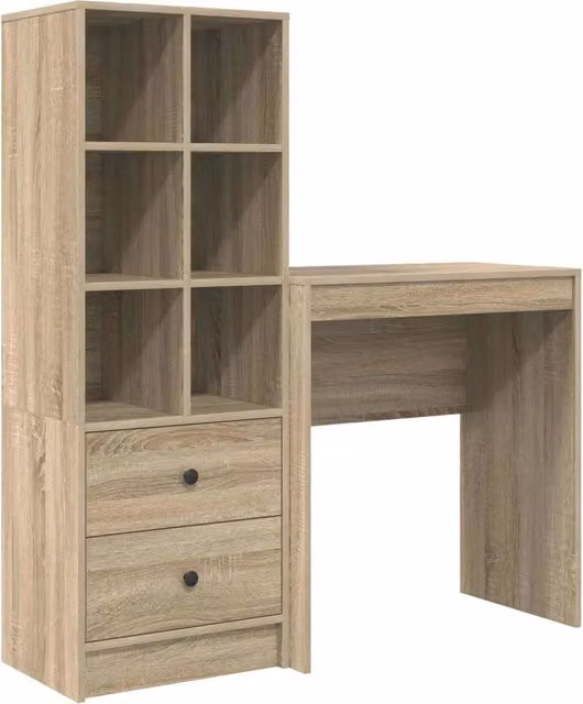 Scrivania | Tavolo da Ufficio con cassetto con lo scaffale 2 pz Rovere Sonoma