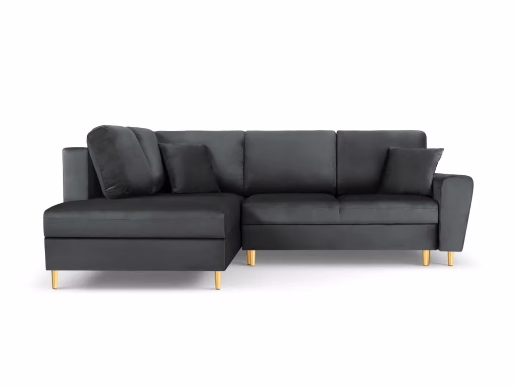 Divano convertibile angolare sinistro Kyoto di Cosmopolitan Design in velluto grigio scuro con contenitore per 5 persone L 243 cm x P 124,6 cm x H 88 cm – 2
