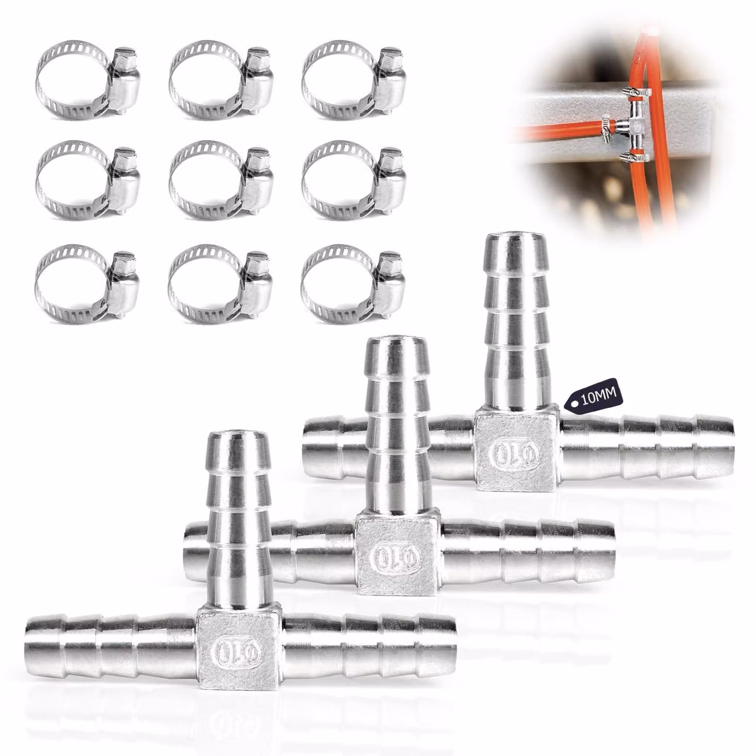 Solidchoice - Tubo flessibile a forma di "T" con 9 morsetti, confezione da 3 pezzi
