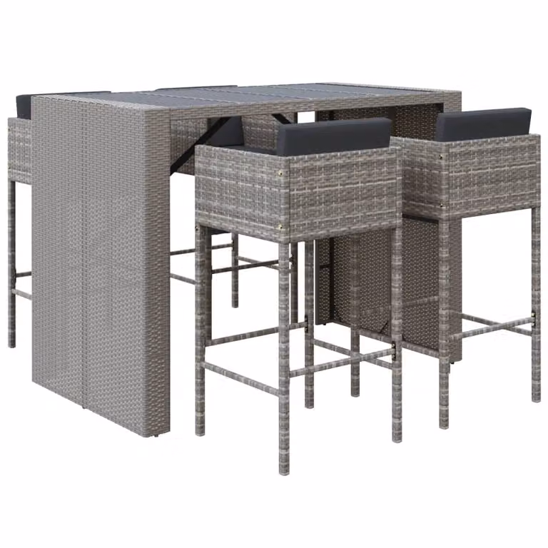 Set Bar da Giardino 5 pz con Cuscini in Polyrattan Grigio