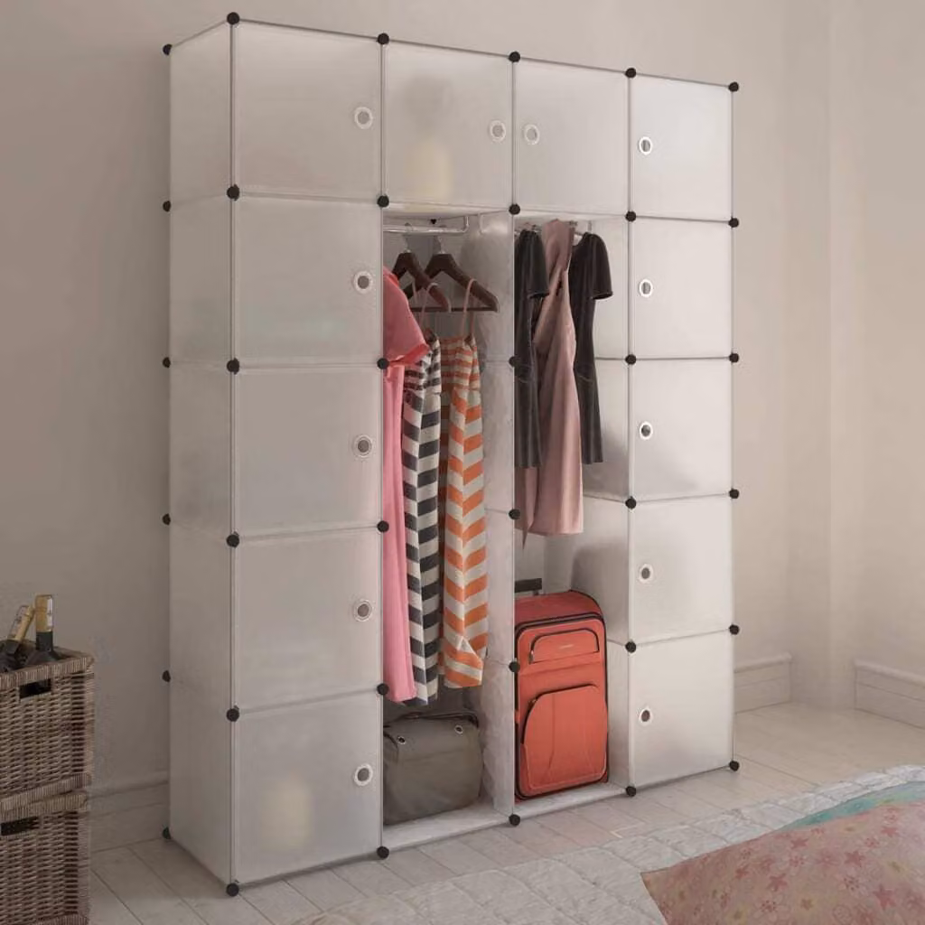 The Living Store Armadio componibile a 14 scomparti Bianco 37x146x180,5 cm